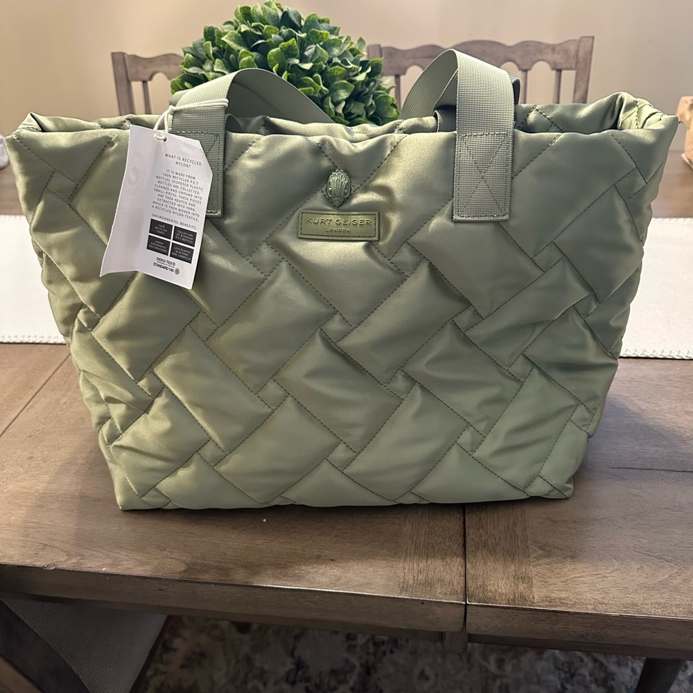 Kurt Geiger Green Quilted Tote with Geometric Design